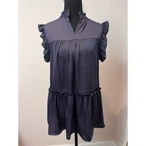 PINCH Slate Blue Tiered Ruffled Blouse